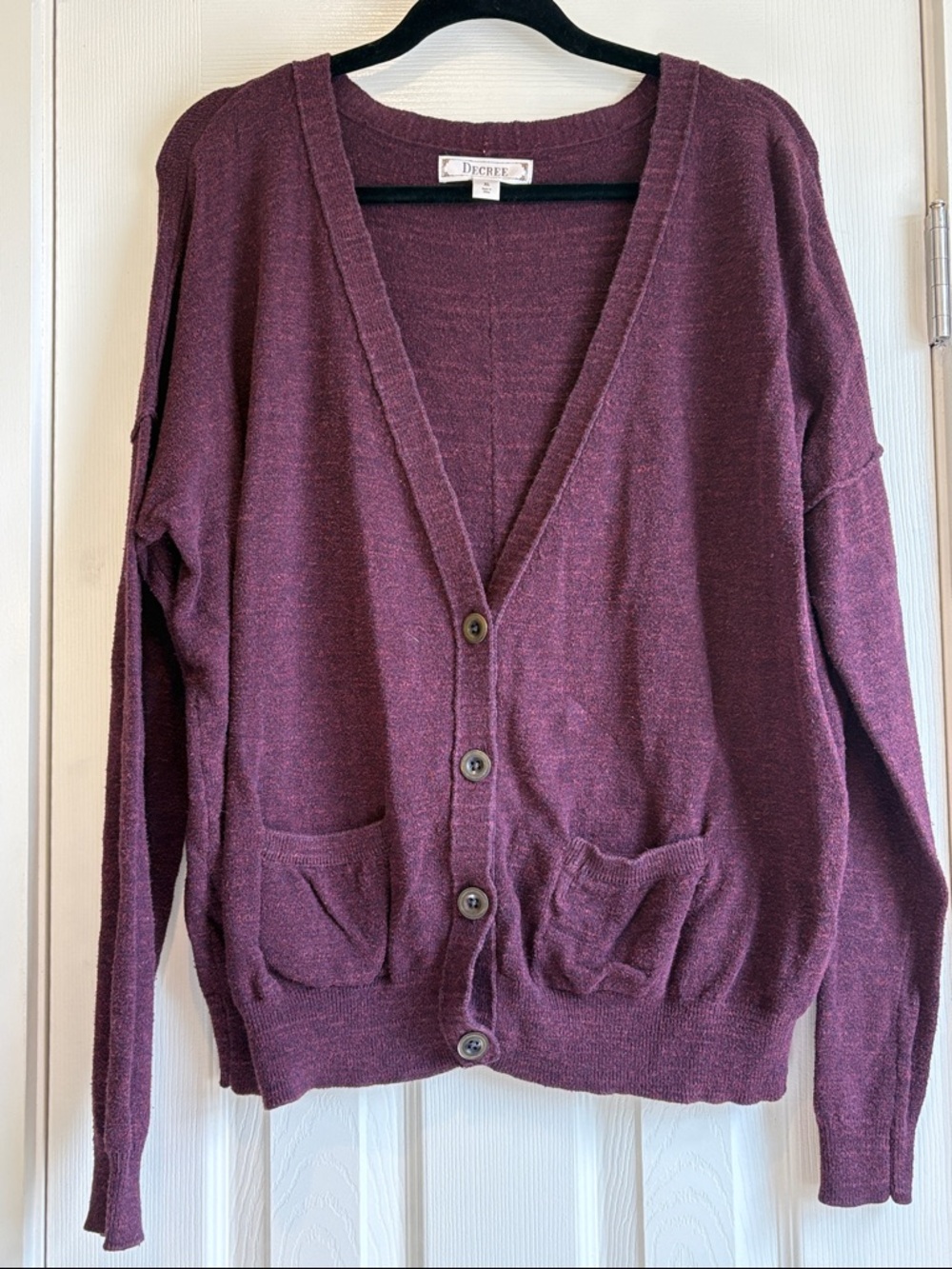 Decree | Basic Slouchy Fit Maroon Cardigan Metal Buttons 100% Cotton Size XL
